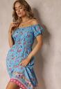 Niebieska Bawełniana Sukienka Hiszpanka z Gumką w Pasie i Wzorem Paisley Maggies