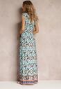 Niebieska Sukienka Maxi we Wzór Pailsey z Rozkloszowanym Dołem i Gumką w Talii Kinslei