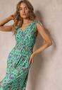 Zielona Sukienka Maxi we Wzór Pailsey z Rozkloszowanym Dołem i Gumką w Talii Kinslei