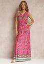 Różowa Sukienka Maxi we Wzór Pailsey z Rozkloszowanym Dołem i Gumką w Talii Kinslei