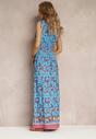 Ciemnoniebieska Sukienka Maxi we Wzór Pailsey z Rozkloszowanym Dołem i Gumką w Talii Kinslei