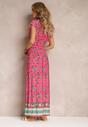 Różowa Rozkloszowana Sukienka Maxi z Printem Paisley z Gumką w Pasie Zoenia