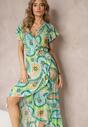 Rochie maxi verde tip creion cu curea din material și elastic în talie din bumbac Alyn