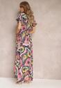 Różowo-Fioletowa Kopertowa Sukienka Maxi z Materiałowym Paskiem i Gumką w Talii z Bawełny Alyn