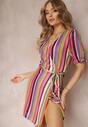 Rochie fucsia înfășurată în dungi colorate Yasumi