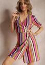 Rochie fucsia înfășurată în dungi colorate Yasumi