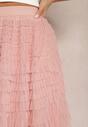 Różowa Tiulowa Spódnica Maxi z Gumką w Pasie i Falbankami Mahlia