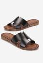 Czarne Klapki ze Skóry Naturalnej i Wycięciami Terenia