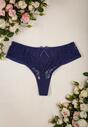 Granatowe Majtki o Fasonie Stringów z Subtelną Koronką Tihan