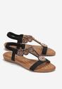 Sandale Negre-Argintii Slip-On cu Talpă Plată și Barete Decorative Dhoenix