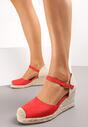 Czerwone Sandały w Typie Espadryli na Koturnie z Plecionką Mialia