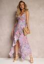 Różowo-Fioletowa Kwiecista Sukienka Maxi z Asymetrycznym Dołem Jomelli