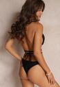 Czarne Bikini z Przezroczystą Spódniczką z Gumką w Talii Hako