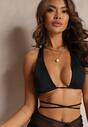 Czarne Bikini z Przezroczystą Spódniczką z Gumką w Talii Hako