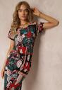 Rochie midi clopot neagră și roșie cu elastic în talie și mâneci scurte Tynesa