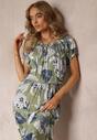 Rochie midi verde deschis din viscoză cu decolteu spaniol și elastic în talie Asite