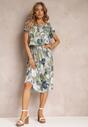 Rochie midi verde deschis din viscoză cu decolteu spaniol și elastic în talie Asite