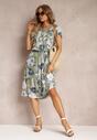 Rochie midi verde deschis din viscoză cu decolteu spaniol și elastic în talie Asite