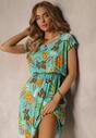 Rochie mini evazată cu flori Mentă Mioală cu elastic în talie din viscoză