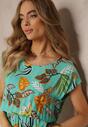 Rochie mini evazată cu flori Mentă Mioală cu elastic în talie din viscoză