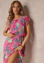 Rochie roz mini clos cu elastic în talie din viscoză cu flori Miola