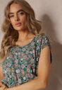 Rochie mini verde din viscoză cu elastic în talie cu flori Holtis