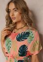 Rochie roz Timnita din viscoză cu flori și elastic în talie