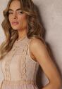 Rochie de Cocktail Midi Bej Deschis cu Dantelă în Partea de Sus și Tul în Partea de Jos Nebulia