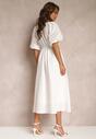 Biała Rozkloszowana Sukienka Maxi z Ażurowymi Wstawkami z Lnem i Bawełną Camya