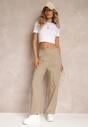 Ciemnobeżowe Szerokie Spodnie Bawełniane Zenra