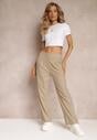 Ciemnobeżowe Szerokie Spodnie Bawełniane Zenra