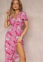 Rochie midi fuchsia din viscoză cu mâneci scurte și decolteu adânc Emsle