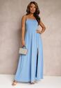 Niebieska Rozkloszowana Sukienka Maxi na Cienkich Ramiączkach z Rozporkiem Weslyn