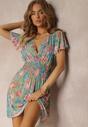 Rochie mini verde deschis tip creion cu flori și elastic lat în talie Pellianne