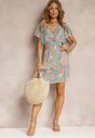 Rochie mini verde deschis tip creion cu flori și elastic lat în talie Pellianne