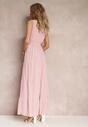 Różowa Kopertowa Sukienka Maxi z Gumką w Talii i Materiałowym Paskiem Leansa