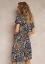Rochie mini bleumarin cu decolteu petrecut și elastic în talie cu imprimeu floral Caladin