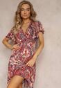 Rochie Mini Roșie cu Decolteu Înfășurat și Elastic în Talie cu Imprimeu Floral Caladin