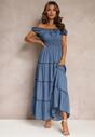 Niebieska Sukienka Hiszpanka Maxi z Falbankami Kaniah