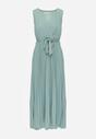 Zielona Rozkloszowana Sukienka Maxi z Plisowanym Dołem i Gumką w Talii Sare