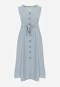 Jasnoniebieska Trapezowa Sukienka Midi bez Rękawów z Wiązanym Paskiem Ajana