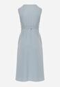 Jasnoniebieska Trapezowa Sukienka Midi bez Rękawów z Wiązanym Paskiem Ajana