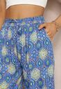 Niebieskie Spodnie z Wiskozowej Tkaniny w Ornamentalny Wzór Sishall