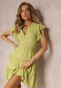 Rochie Verde Talie Marcata Mini Volane Salleni