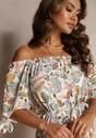 Rochie midi din viscoză bej-verde cu decolteu spaniol și mâneci decorative Ahnesa