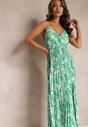 Zielona Rozkloszowana Sukienka Maxi z Plisowanym Dołem i Gumką w Talii Asali