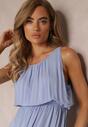Rochie din viscoză bleu cu elastic în talie cu bretele Suzias