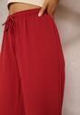 Czerwone Szerokie Spodnie Regular Waist o Długości 3/4 z Gumką i Troczkiem Hiravi