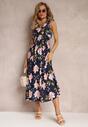 Rochie Neagră Maxi Florală cu Elastic în Talie și Fustă Cloș Lenasă