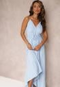 Jasnoniebieska Długa Sukienka Maxi z Falbaną na Dole i Gumką w Talii Sherrie